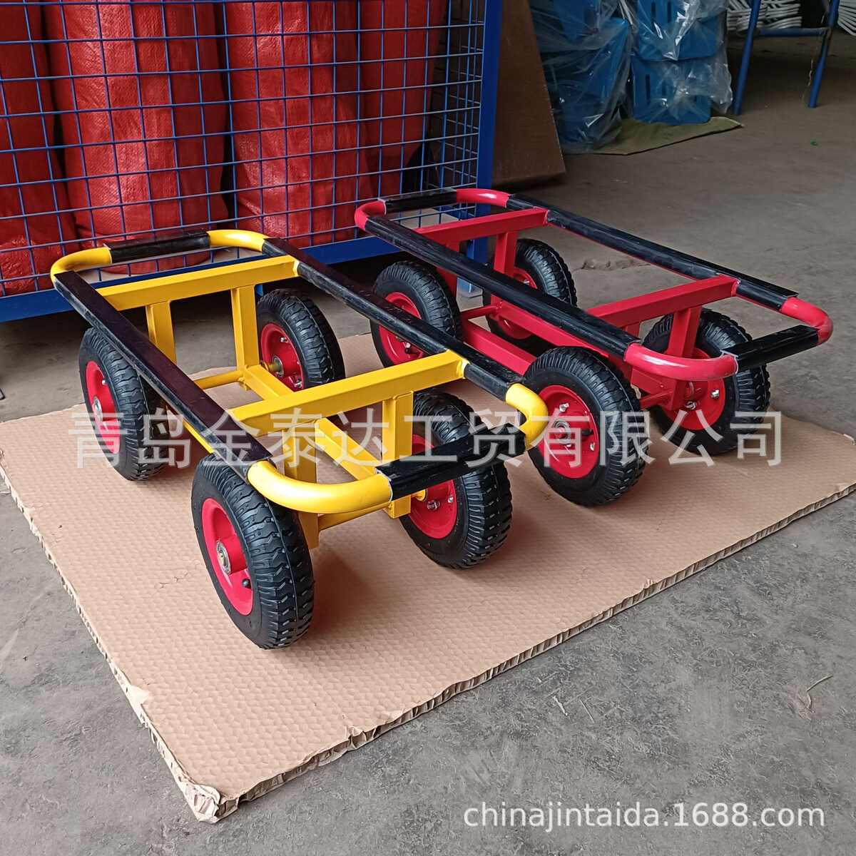 四轮物流手推货仓车便携手推车货物搬运运输车木板木材推车