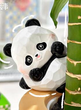 胖哒熊猫福福小摆件树脂工艺品文创可爱仿木雕摆件桌面卡通装饰品