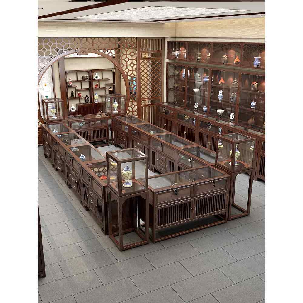 实木珠宝展示柜玉器首饰玻璃柜货架新中式茶叶陈列柜壁柜中岛柜台