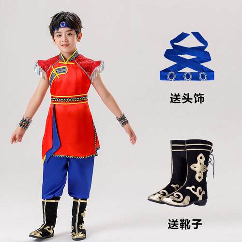 正品蒙服装儿蒙古族舞蹈演出服女童童56个古民男族牧民新歌筷子舞