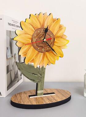 立体木雕向日葵表 桌面摆件钟表摆台木雕 治愈客厅饰品向日葵1622