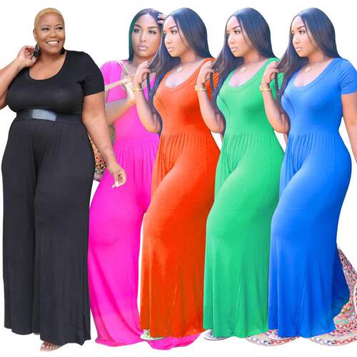 Clear color wide leg short sleeved plus size women's