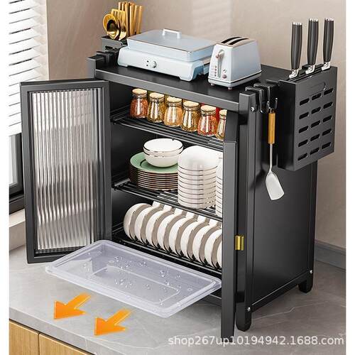 厨房碗柜置物架碗碟收纳盒家用餐具带盖小型碗架沥水架碗筷储物柜
