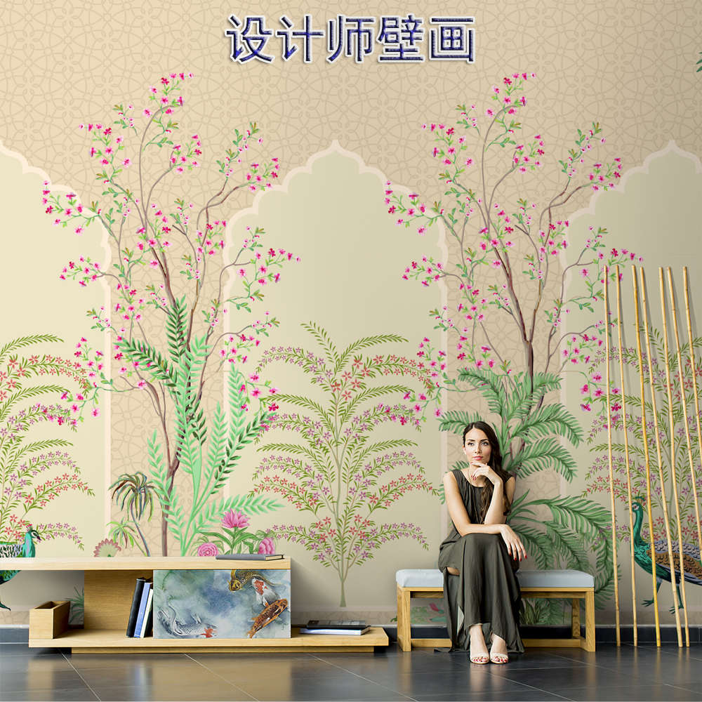 美式简约热带植物花鸟墙布客厅沙发背景墙纸壁布卧室玄关定制壁画