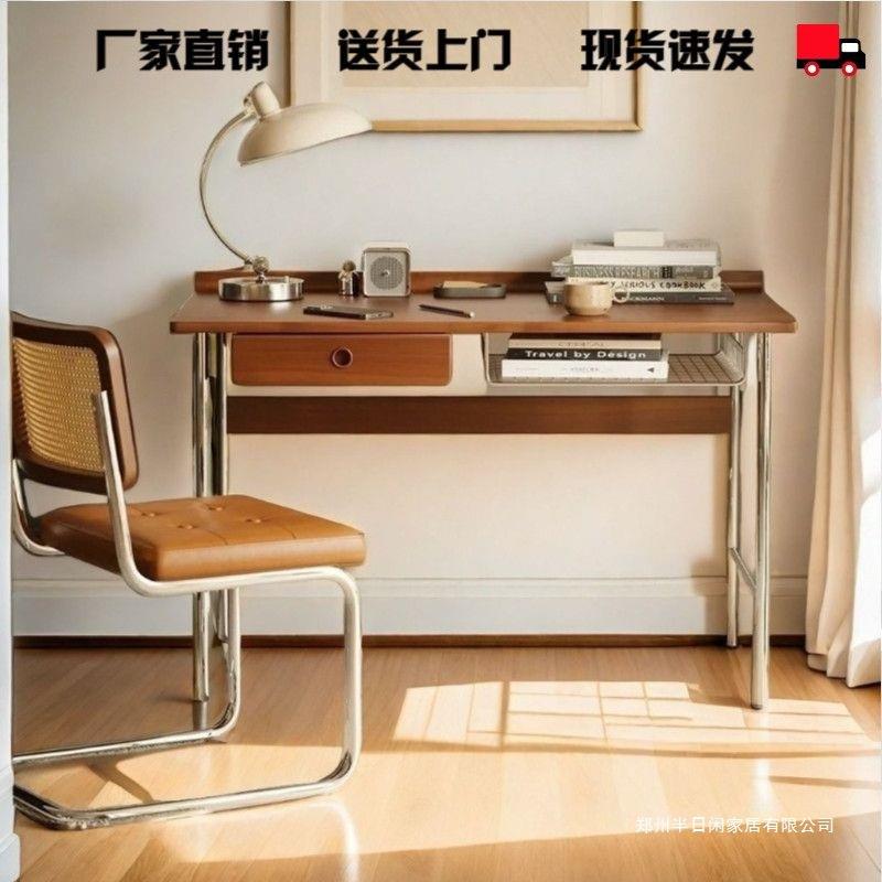实木书桌复古小户型轻奢家用书房工作台简约日式电脑桌办公学习桌