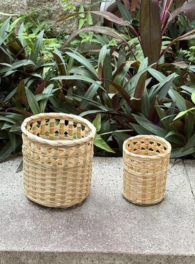 竹编花篮子小号可做笔筒大号做花篮装饰儿童拍摄道具复古编织收纳
