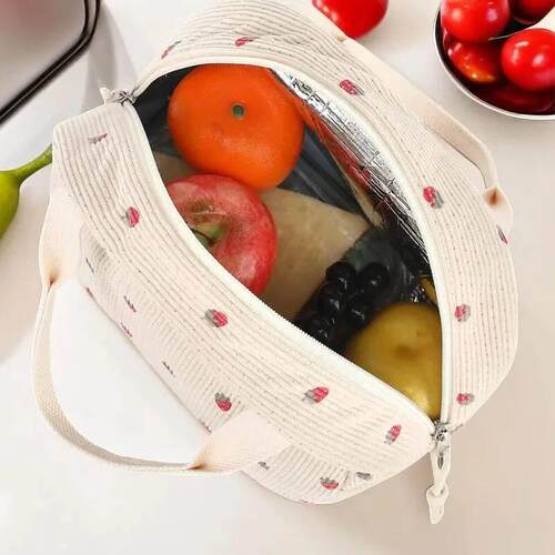 Corduroy Lunch Bag Thermal Insulation Lunch Box Storage Hand
