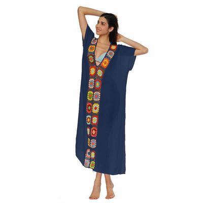 beach stitching slit long robe dress Hand-crocheted sexy