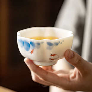 手绘汝窑主人杯单杯家用陶瓷功夫可养泡茶杯子高档品茗杯礼盒茶具