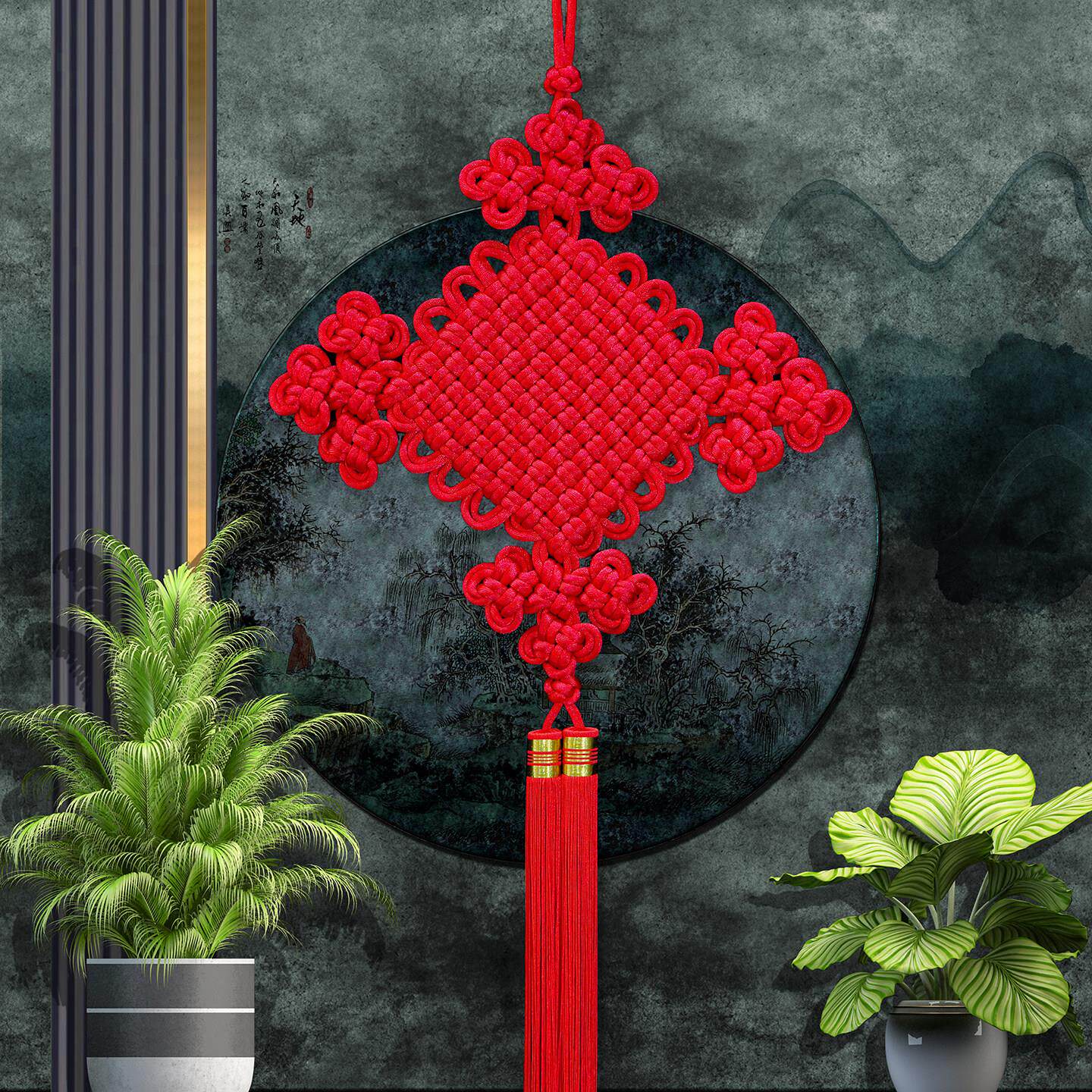 天翊吉中国结挂饰大号玄关客厅背景墙尼龙双线 线如意结过年高档