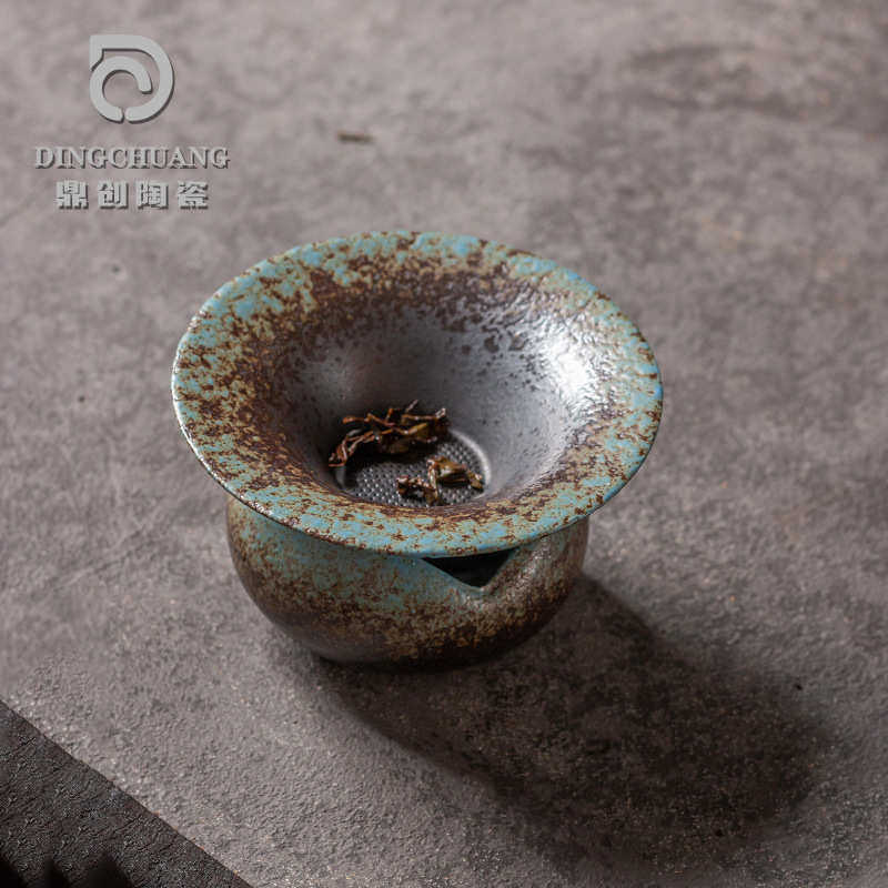 粗陶茶漏过滤茶滤架陶瓷过滤茶渣网茶隔过滤器个性茶具漏斗