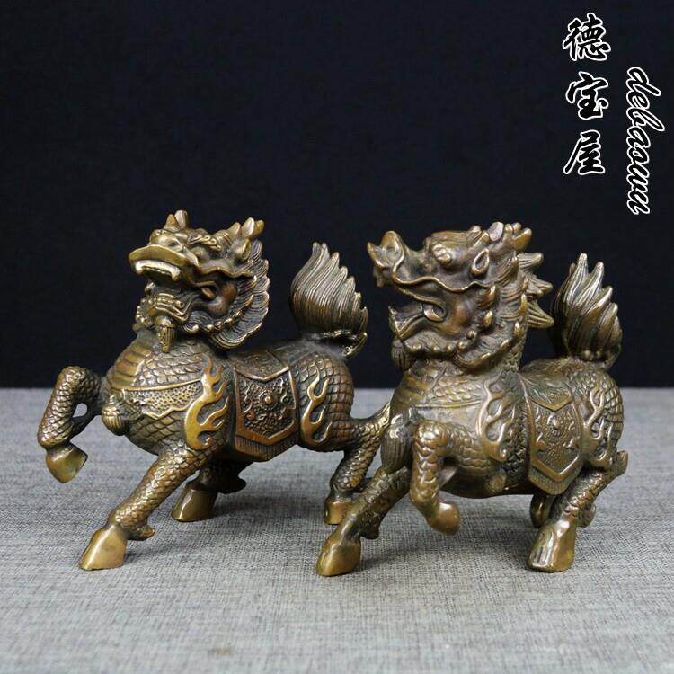 纯铜麒麟摆件彷古覆古 一对 小号 大号摆件 工艺礼品摆饰 家用家