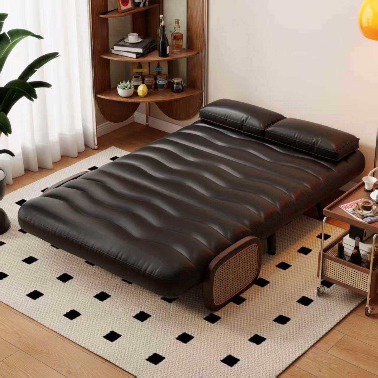沙发床折叠单人两用小户型可坐可躺榻榻米沙发床中古黑色复古沙发