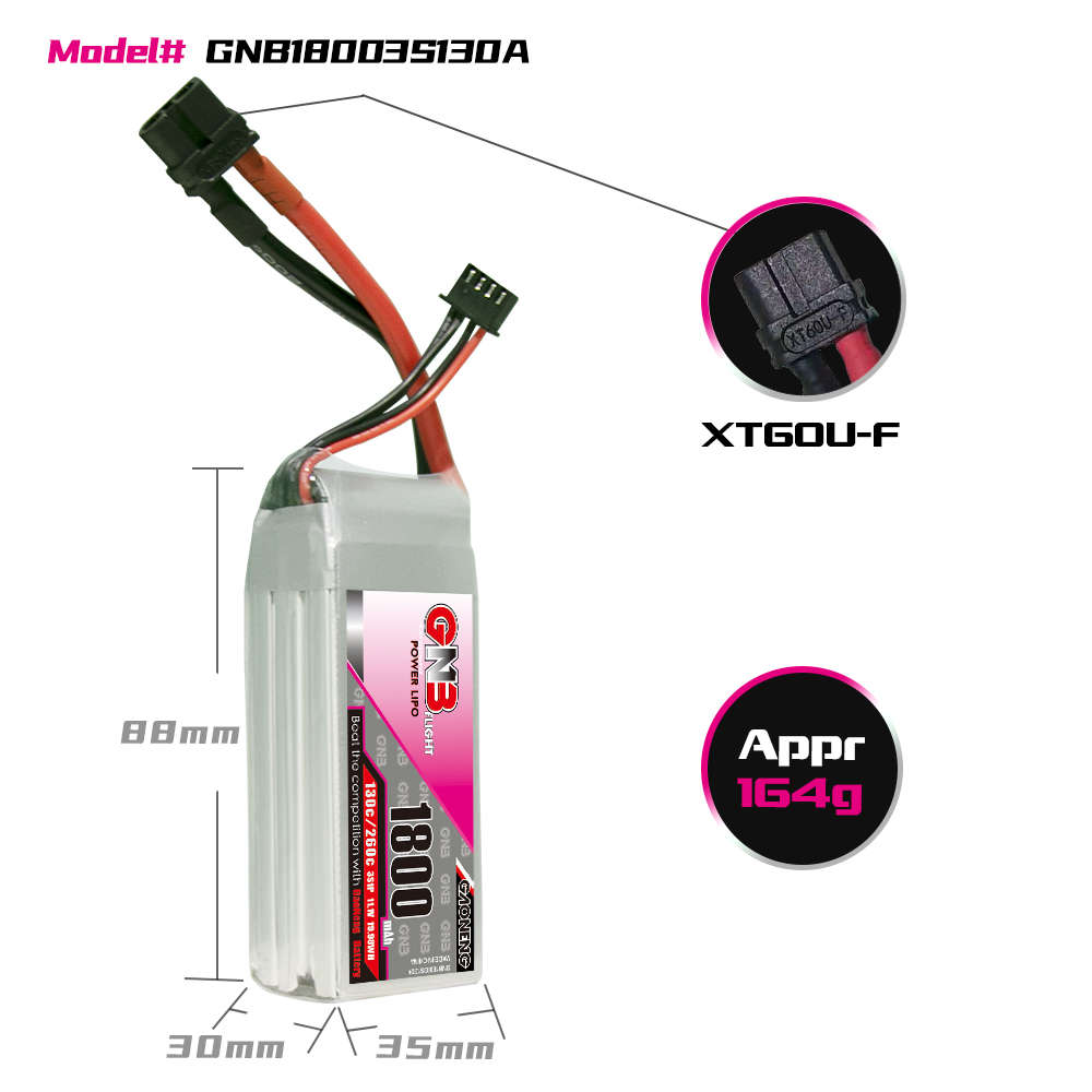 高能GNB 1800mAh 3S 11.1V 130C RC遥控车固定翼动力平衡充锂电池