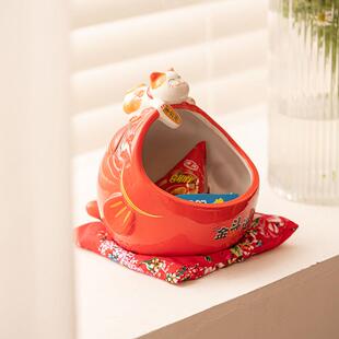 招财猫摆件开 业送礼创意前台桌面 口收纳玄关钥匙家居桌面店铺开