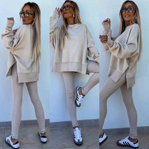 Women's Solid Sweatshirt & Skinny Pants Two-piece Set,