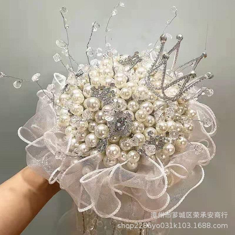 新娘手捧花diy材料包珍珠结婚权杖diy手捧花羽毛水钻手工DIY