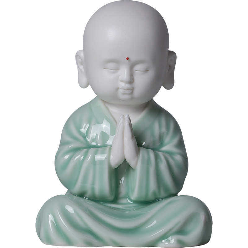 中式陶瓷小和尚佛系摆件家居客厅书房茶室茶桌面禅意人物装饰摆设