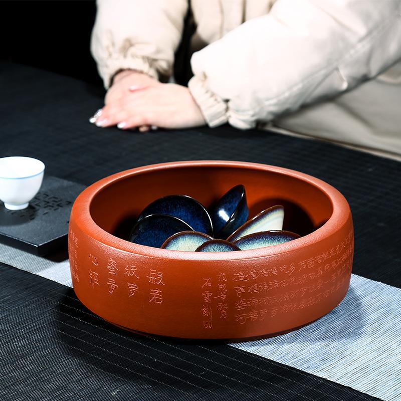 紫来顺紫砂摆件工艺品茶具配件清水泥心经茶洗刻字直销价9129茶盘