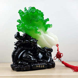 义乌厂树脂仿玉百财和谐生财貔貅背白菜摆件家居招财装 饰品