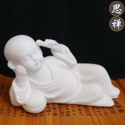 正品精品陶摆瓷小和尚工艺品弥自在沙客厅书房雕像桌面家居饰品小
