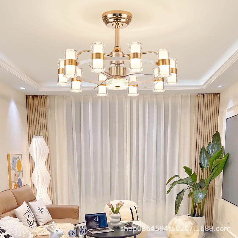 水晶风扇灯卧室灯吸顶灯现代简约摇头一体餐厅轻奢客厅吊扇灯吊灯