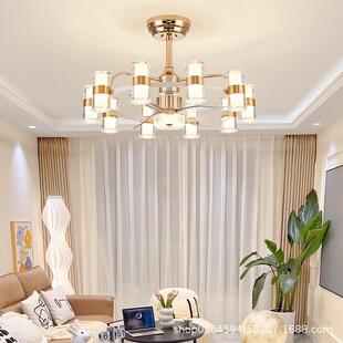 水晶风扇灯卧室灯吸顶灯现代简约摇头一体餐厅轻奢客厅吊扇灯吊灯