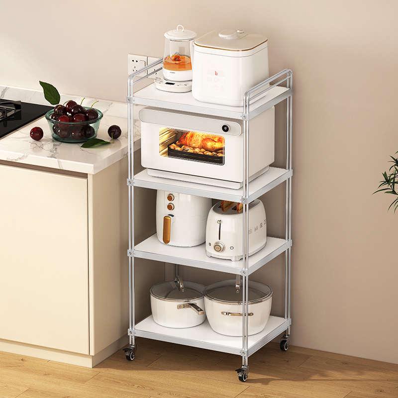 不锈钢厨房置物架落地多层微波炉烤箱收纳架家用多功能锅具储物架