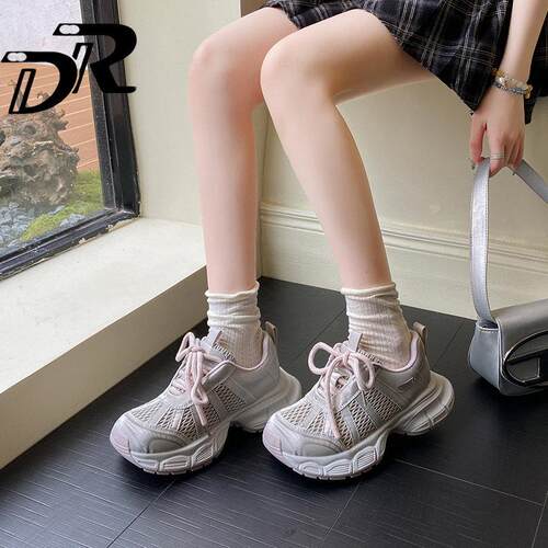 DR网面透气老爹鞋女2025秋季厚底内增高薄款轻便百搭休闲运动鞋潮