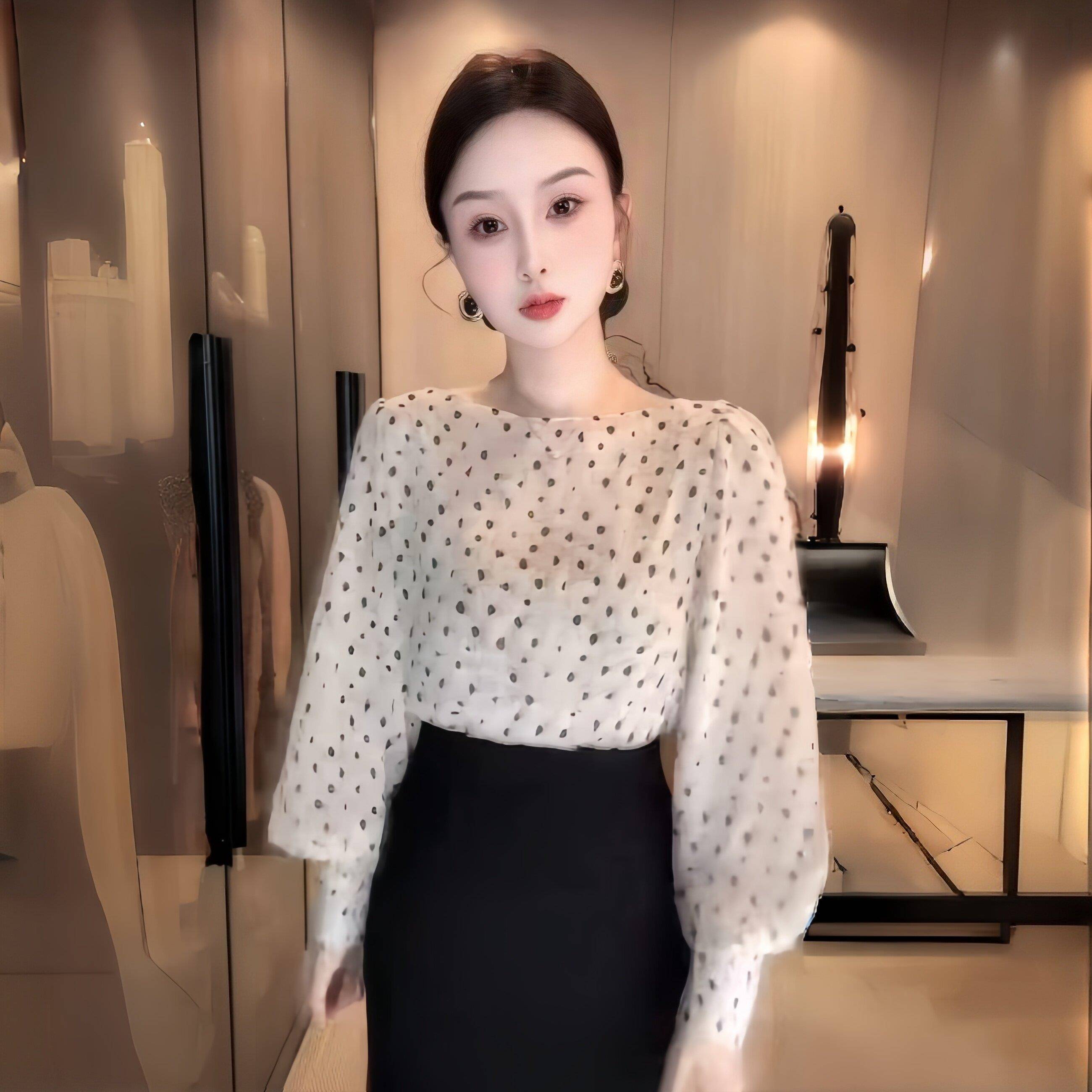 极速法式时尚chic波点上衣女2026年新款长袖优雅通勤显瘦气质百搭