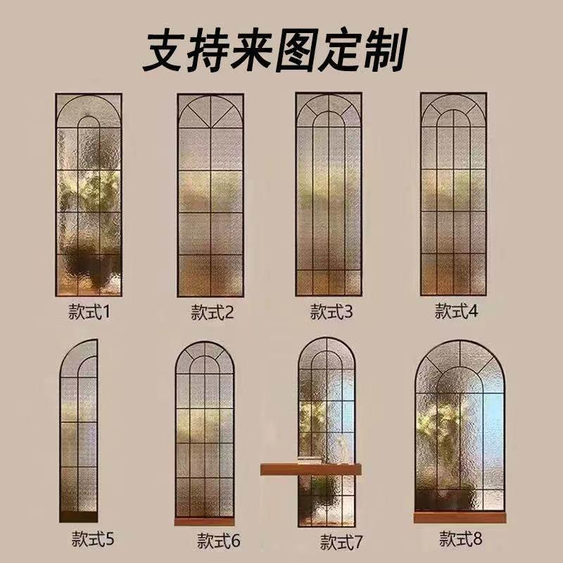 法式铁艺玻璃隔断屏风客厅奶油风复古隔断假窗户拱门玄关遮挡装饰