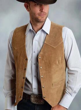 S 79331 Men's Metal Button Suede Vest 商务马甲