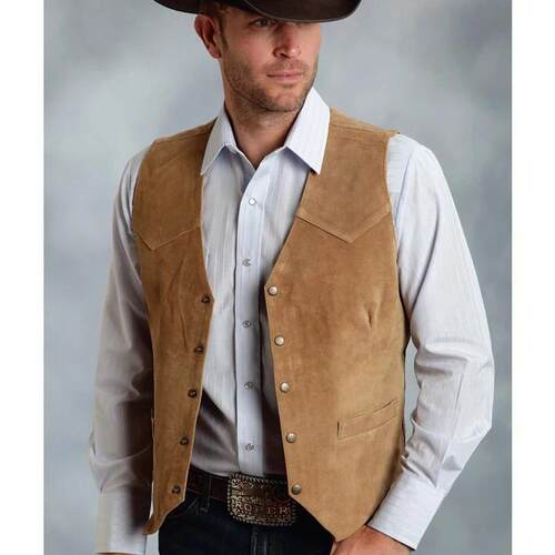 S 79331 Men's Metal Button Suede Vest 商务马甲