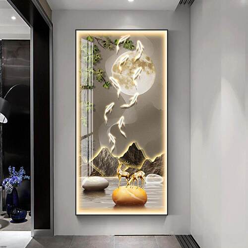 现代玄关装饰画进门入户正对门走廊过道挂画客厅入门玄幻壁画竖版