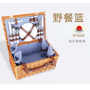 户外厂家直销蔬菜篮可折叠带餐具编织藤编便携篮子柳条收纳野餐