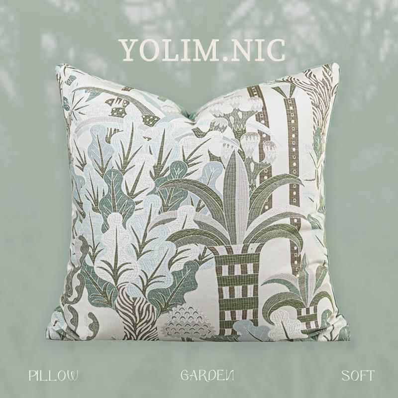 法式复古浪漫丛林小清新蓝绿色抱枕客厅沙发高级感靠垫样板间靠包