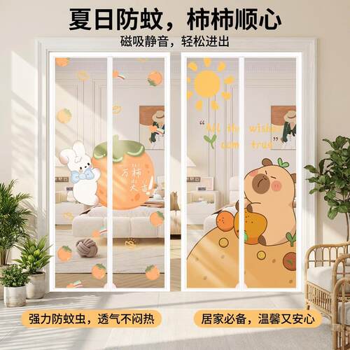 卡通防蚊门帘夏季2026新款磁性自吸儿童房纱门帘魔术贴自粘隔断帘