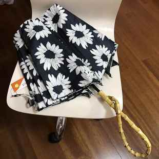 高档包日系黑胶花朵公邮主叠伞森系晴雨两用防风紫外线竹柄双防人