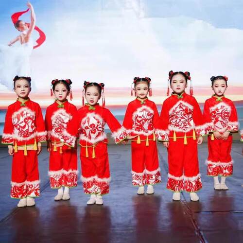 儿童喜庆舞蹈服开门红红红中国结福娃幼儿园元旦表演小看戏演出服