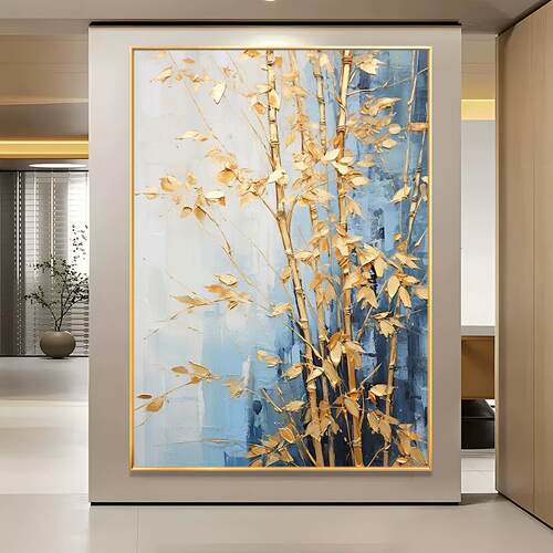 手绘油画富贵竹子入户玄关装饰画大芬村高级感客厅沙发背景墙挂画