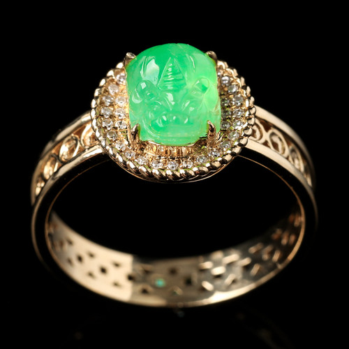 缅甸正品天然淡绿翡翠貔貅戒指男女款18K金镶玉指环镶嵌钻石3.68g