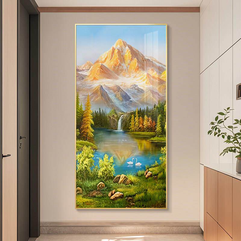 日照金山聚宝盆玄关装饰画客厅卧室走廊过道挂画办公室壁画山水画