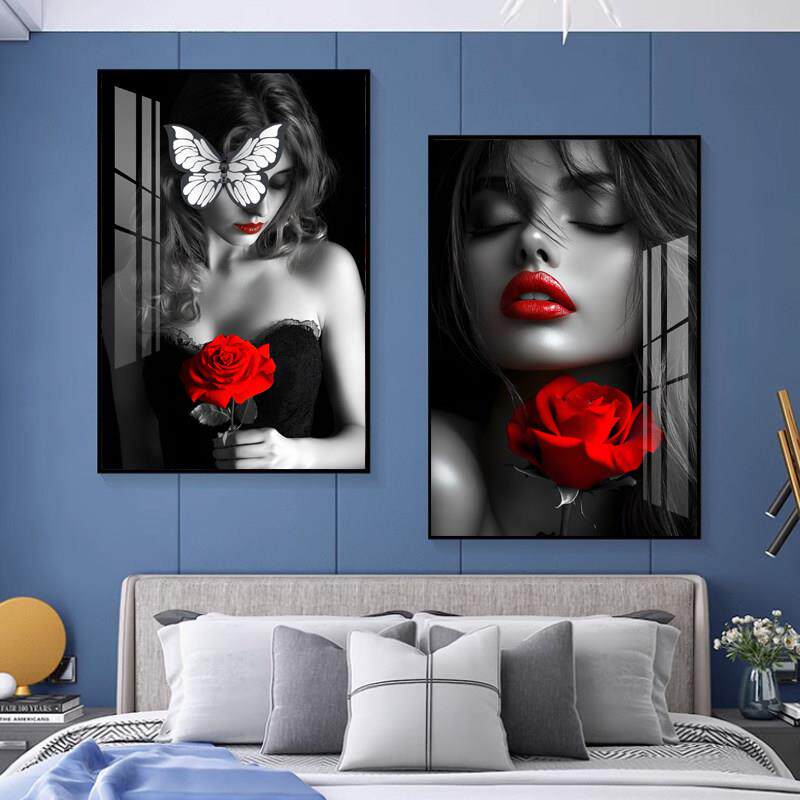 人物艺术装饰画画黑白灰性感美女挂画画酒店客房卧室床头画画美容