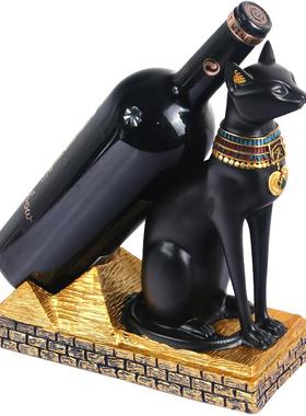 源头工厂直销创意埃及猫神黑猫复古红酒架树脂工艺品客厅装饰摆件