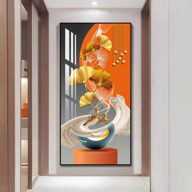 进门入户玄关装饰画现代轻奢高档挂画大气简约竖版走廊过道壁画