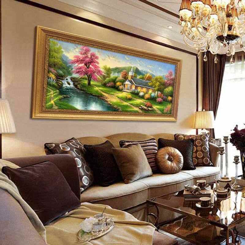 山水画风景挂画客厅装饰画有框玄关油画欧式墙壁挂画批发