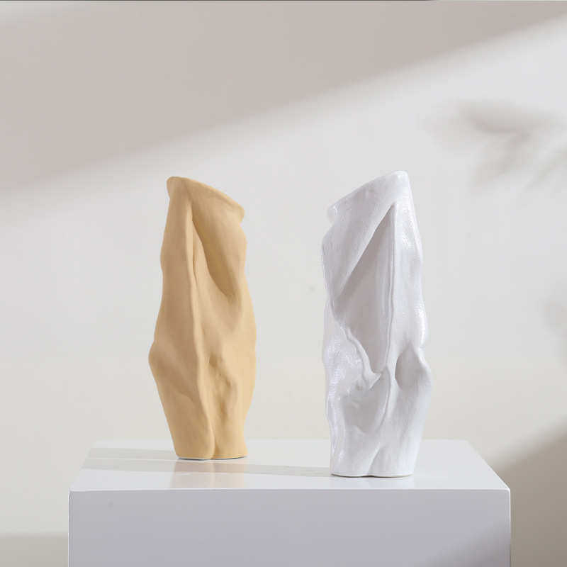 摆件现代创意艺术居家个性花瓶陶瓷批发软装饰品褶皱桌面装饰花插,家居饰品,花瓶,淘宝优惠券,粉丝福利购,淘宝优惠卷