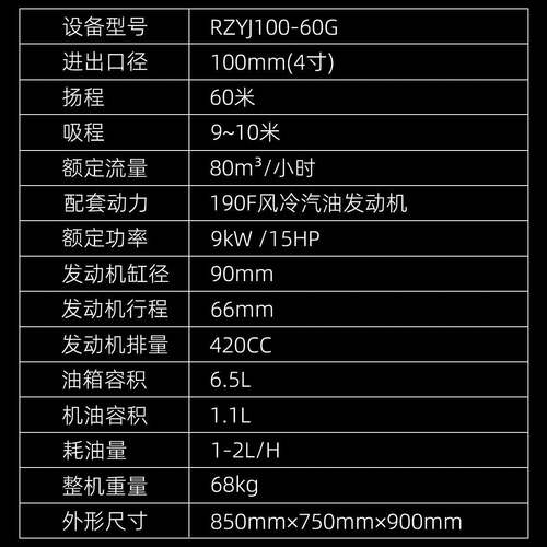 4寸压井式移动水泵 190F汽油发动机水泵 大功率高杨程抽水灌溉泵