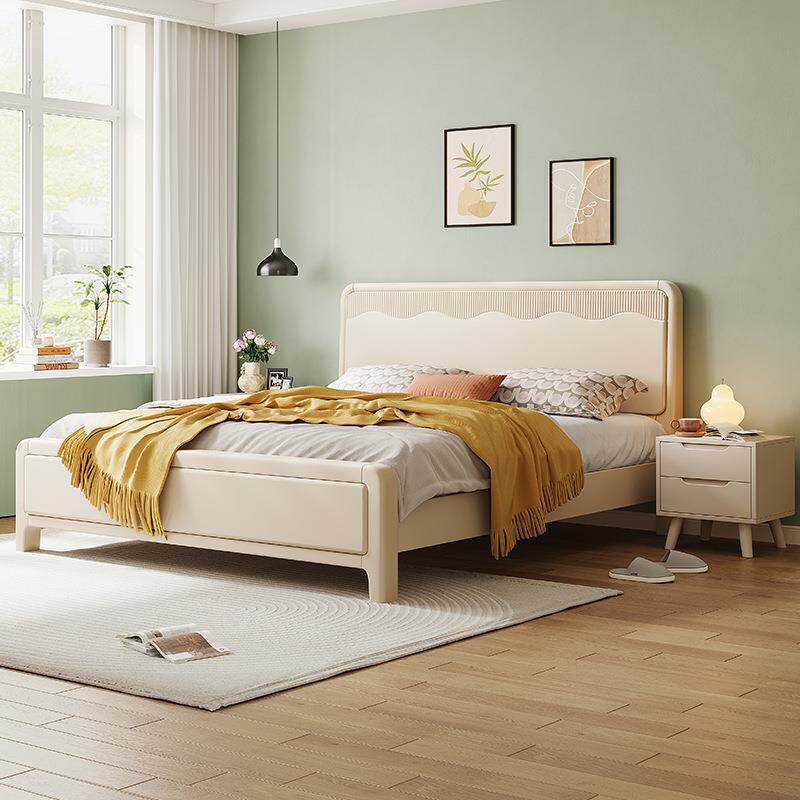 法式奶油风白色实木床女孩公主床 现代简约主卧室1.5/1.8米双人床