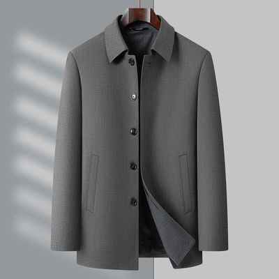 季秋新款中老休闲羊毛外套宽松翻领款男士夹8809-WL年克时尚派短
